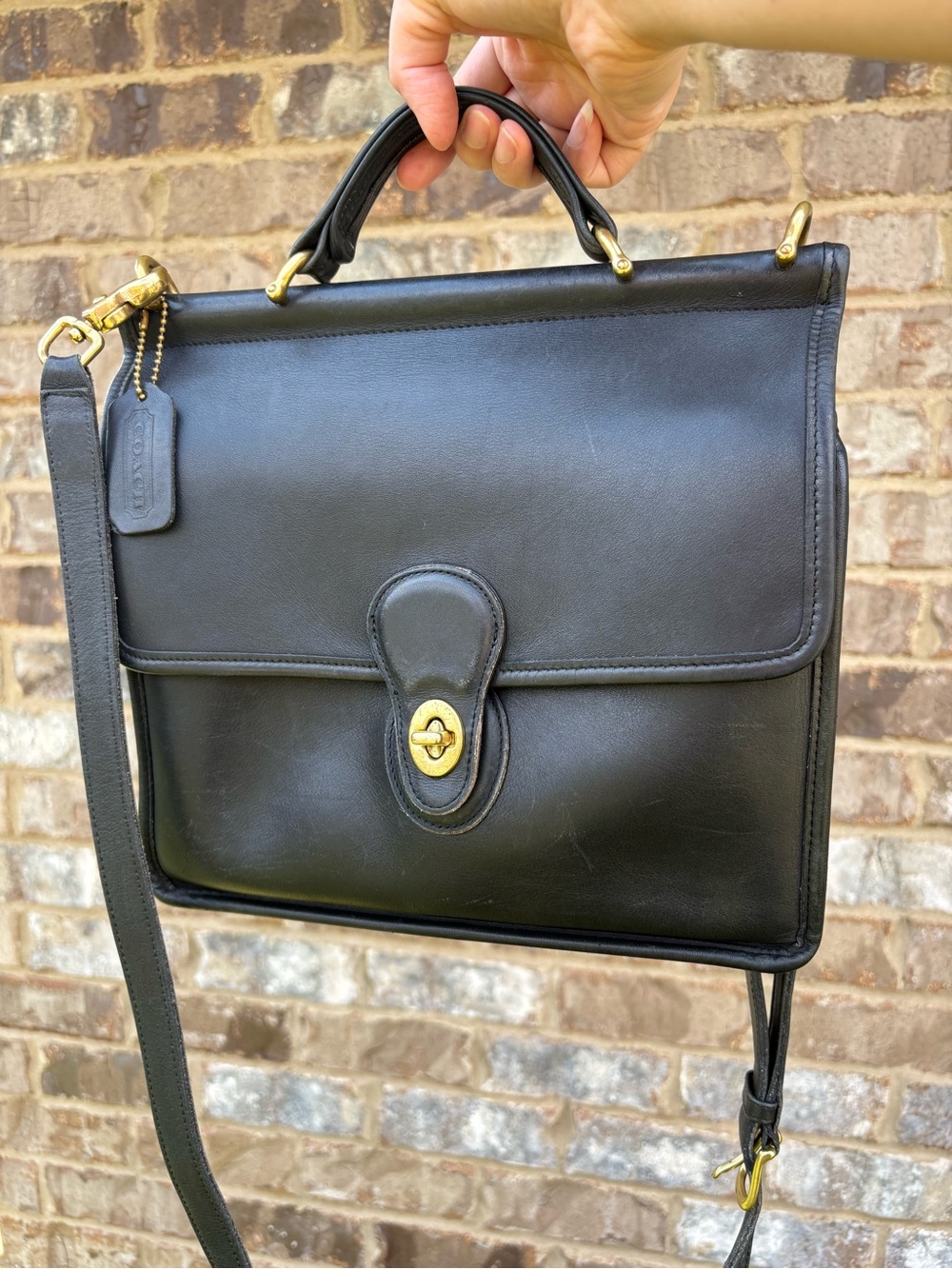Coach Black Leather Turnlock Top-Handle Crossbody